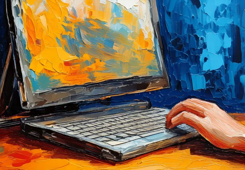 A notebook application on a computer screen and a hand 2
